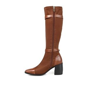 Brown Heeled Boots with Chunky Heel and Riding Style